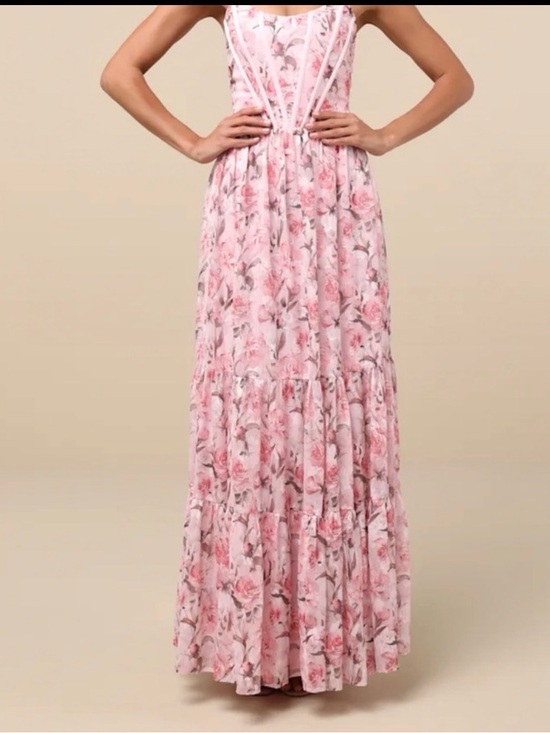 Lulus Dresses & Skirts - Lulu's Pink Floral Strapless Bustier Maxi Dress